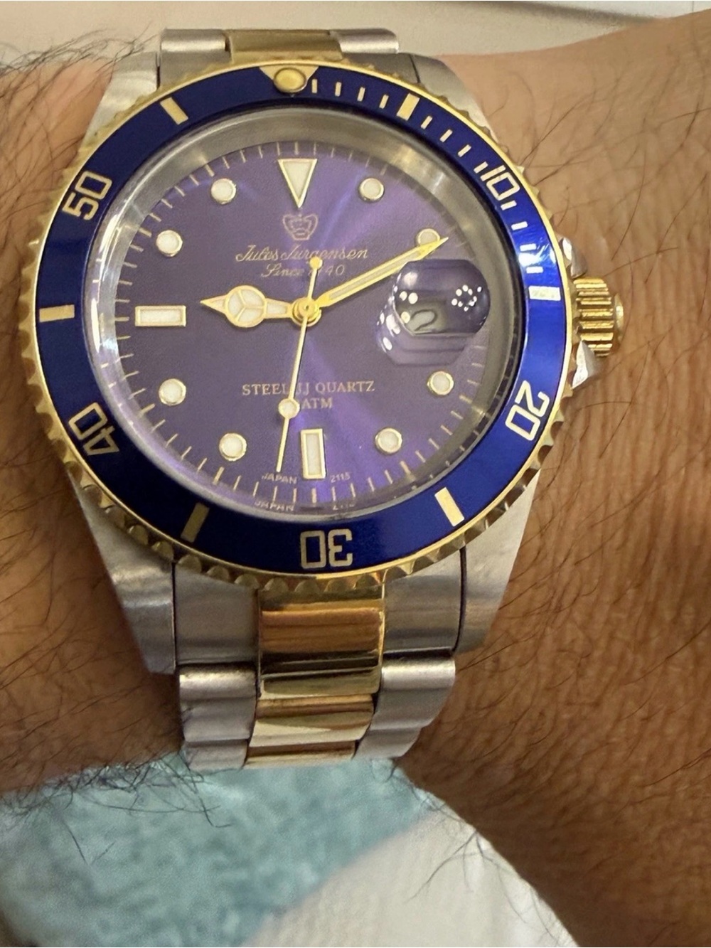 Vintage Jules Jurgensen Quartz Diver Watch - Blue Dial Two-Tone Stainless Steel